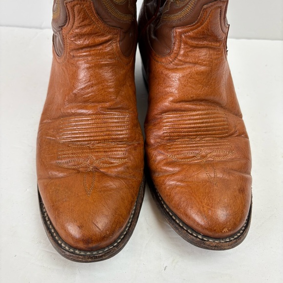 Vintage Tony Lama Brown Smooth Ostrich Leather Cowboy Boots 8437 Mens Size 7 D - Picture 5 of 16